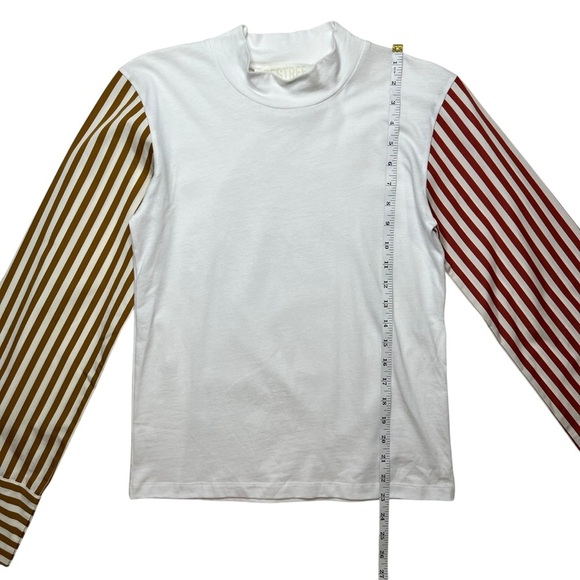 Destree Grayson White Cotton Top With Yellow Orange Striped Long Sleeves SZ S - Picture 10 of 12